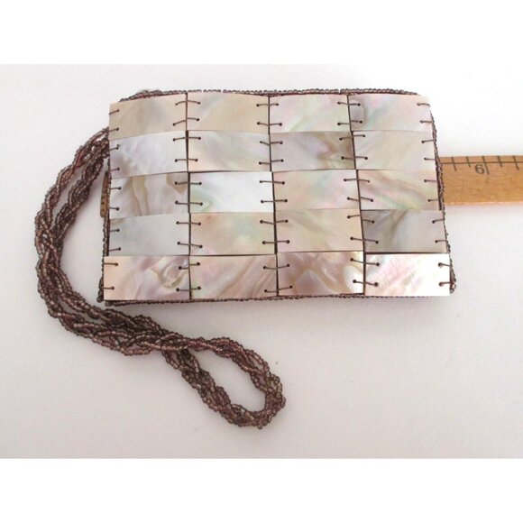 Horn  & Silk Wristlet Clutch Purse W Beaded Braided Strap Vintage Mod by Design - Picture 7 of 8